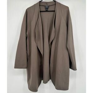 Clara Sun Woo Open Front Ponte Knit Long Blazer Jacket Size M tan